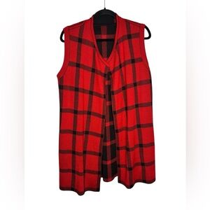 NWOT Christopher Banks Reversible Cardigan Red Buffalo Check Open Front Career S